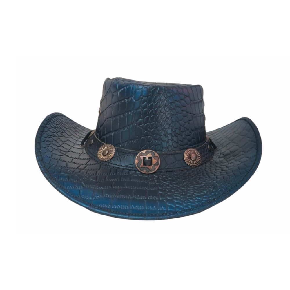  Vintage-Style Blue Crocodile Embossed Leather Cowboy Hat