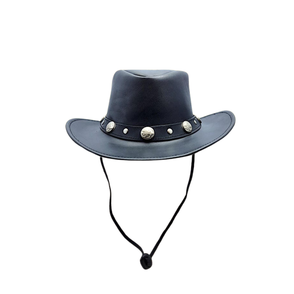 Vintage leather bush hat with buffalo conchos
