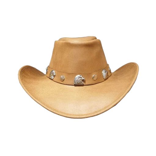 Vintage leather cowboy hat with eagle concho band.
