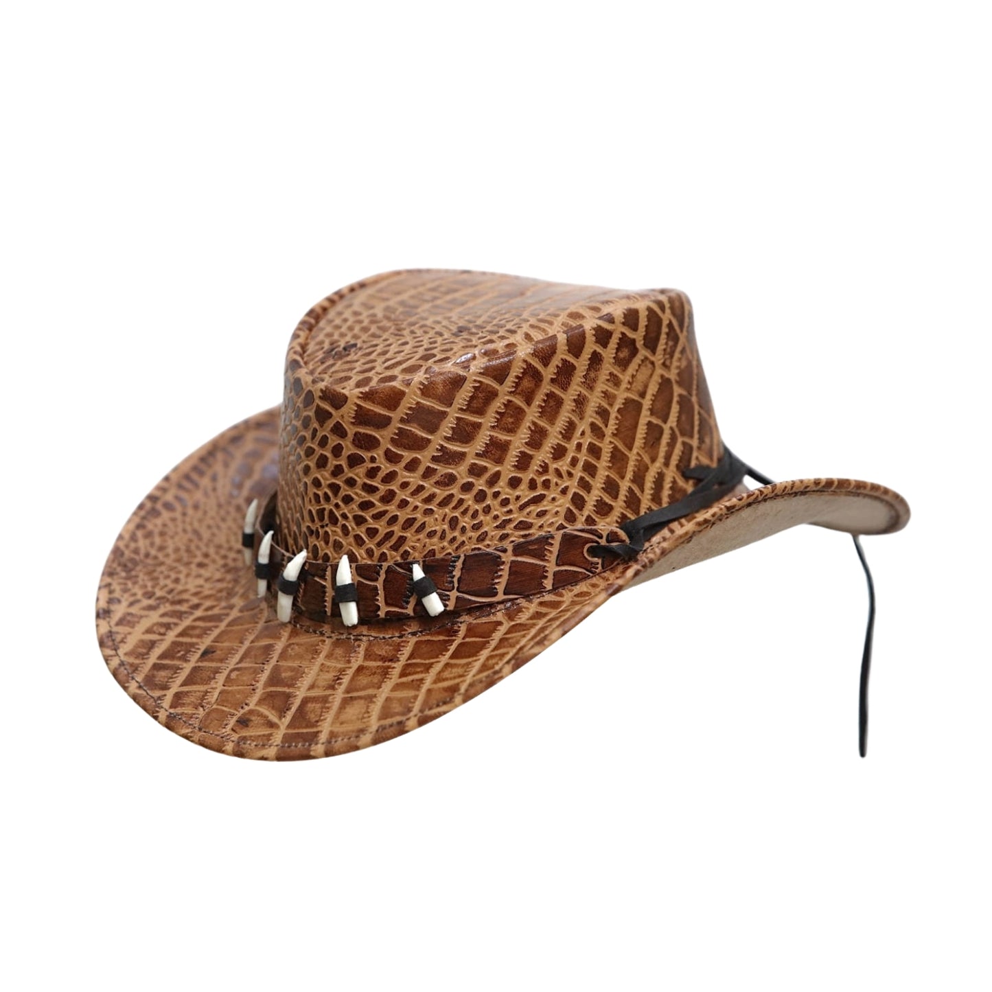 Western Rodeo Hat in Brown Wax Leather with Braided Detail
