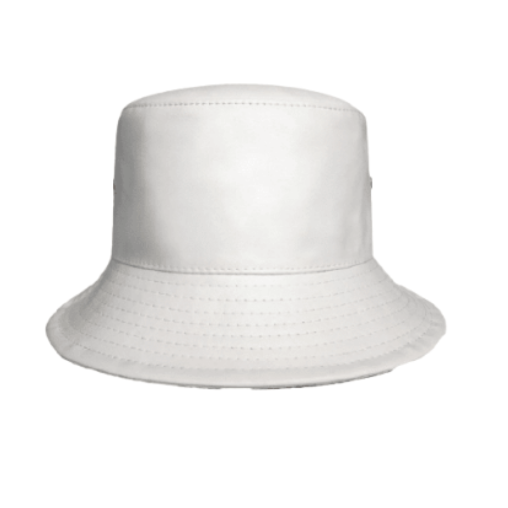 White leather fisherman bucket hat for winter.
