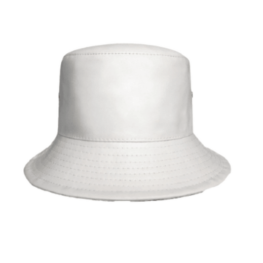 White leather fisherman bucket hat for winter.
