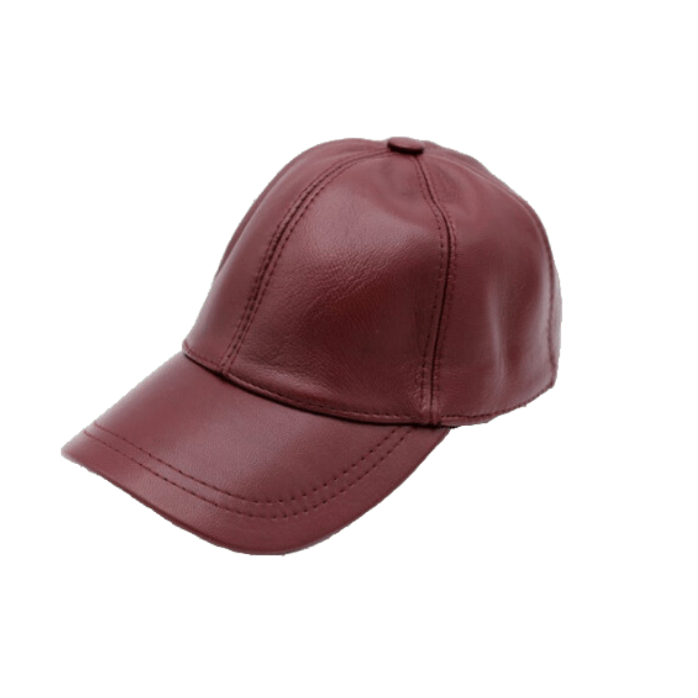 Wine Red Leather Baseball Cap for Women
